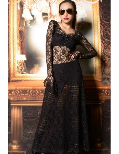 Robe longue gothique en dentelle Noir basket pas cher