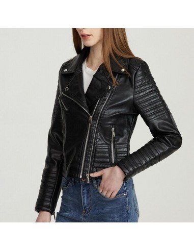 Veste simili cuir femme noir court col rabattu Véritable concentré