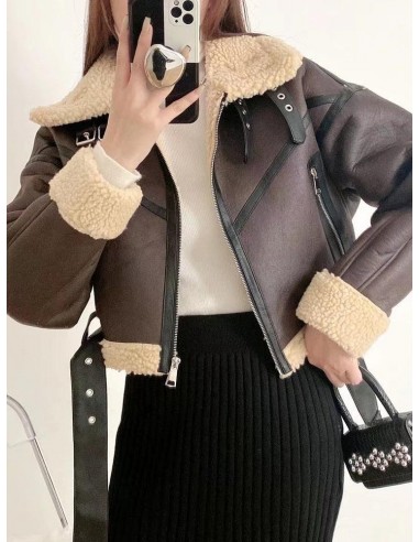 Manteau simili cuir femme court fourrure synthétique marron votre restaurant rapide dans 