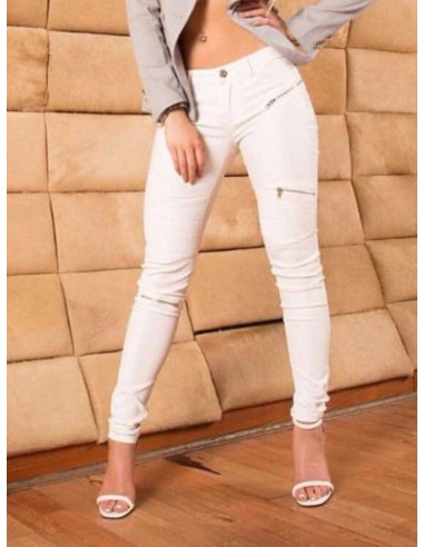 Pantalon simili cuir blanc pour femme à fermeture éclair pas cher 