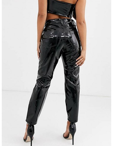 Pantalon simili cuir noir femme taille haute ou a consommer sur place