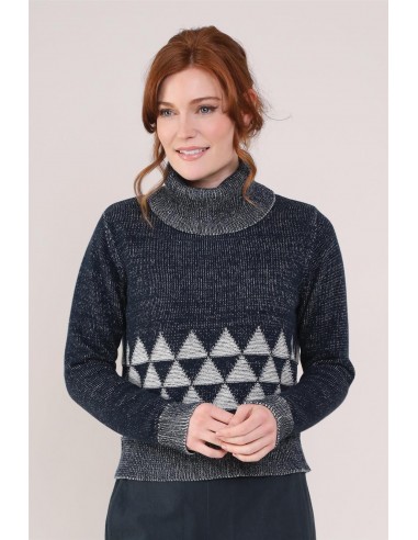 Pull gris chiné motif triangles en maille de coton bio Pour