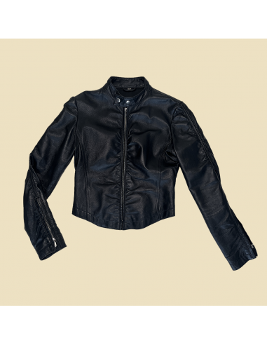 Veste biker zippée en cuir noir basket pas cher