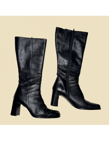 Bottes en cuir noir bout carré JUSQU'A -70%! 