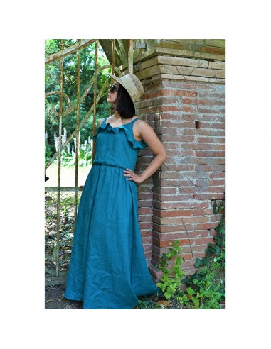 Robe Campanule LONGUE - Lin Vert paon pas cher